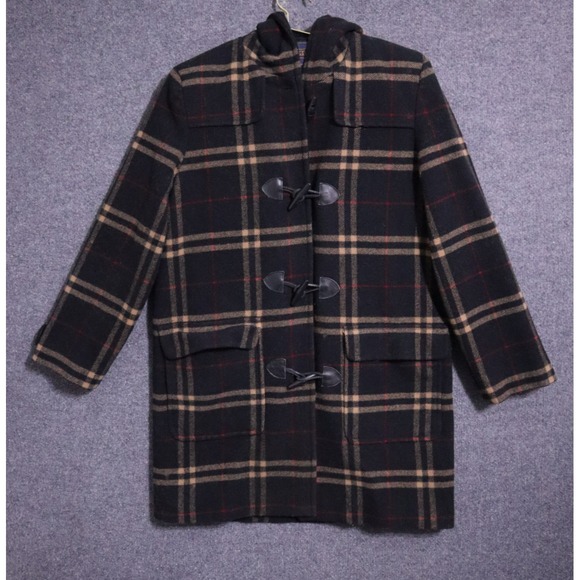 Vintage Pendleton Pea Coat Women 6 Black Plaid Button Front Mid Length GUC - Picture 1 of 5